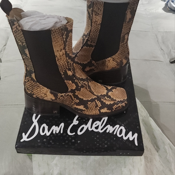 Sam Edelman Dasha Dark Wheat/Exotic Snake Print Ankle Boots - Picture 5 of 8